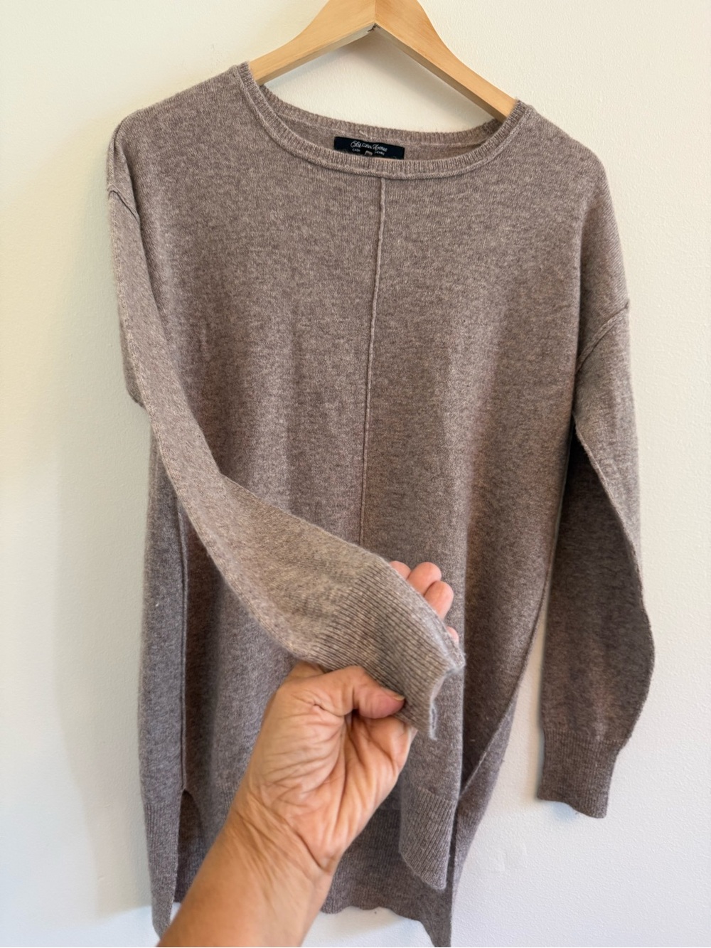 Saks Fifth Avenue 100% Cashmere Tunic Sweater S/P Taupe Casual Comfy Chic Layer - Picture 4 of 11